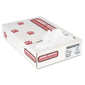 Jaguar Plastics RH2424L - Regular Liners, 10 gal, 6 mic, 24 x 24,Natural, 20 Rolls of 50 Bags, 1000/Carton