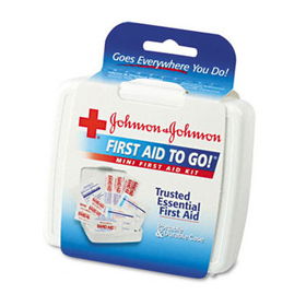 Johnson & Johnson Red Cross 8295 - Mini First Aid To Go Kit, 12 Pieces, Plastic Case