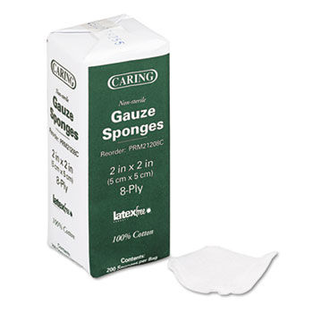 Medline PRM21208C - Caring Woven Gauze Sponges, 2 x 2, NonSterile, 8-ply, 200 Sponges/Pack