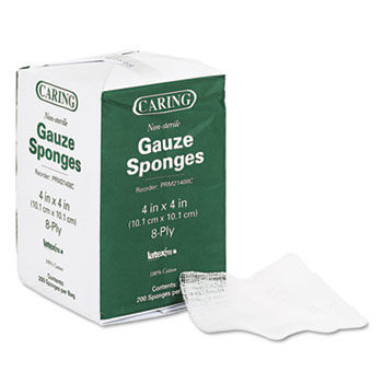 Medline PRM21408C - Caring Woven Gauze Sponges, 4 x 4, NonSterile, 8-ply, 200 Sponges/Packmedline 