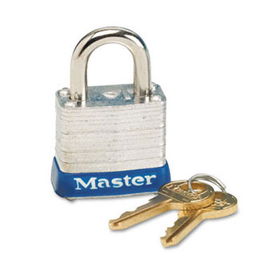 Master Lock 7D - Four-Pin Tumbler Lock, Laminated Steel Body, 1-1/8 Wide, Silver/Blue, Two Keysmaster 
