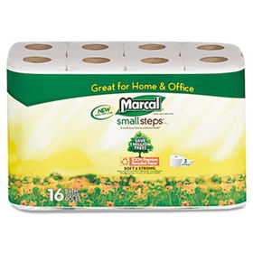 Marcal Small Steps 1646616PK - 100% Premium Recycled 2-Ply Toilet Tissue, 16 Rolls per Packmarcal 