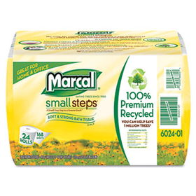Marcal Small Steps 6024 - 100% Recycled Convenience Bundle Bathroom Tissue, 168 Sheets, 24 Rolls/Carton