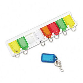 SecurIT 04991 - Color-Coded Key Tag Rack, 8-key, Plastic, White, 10 1/2 x 1/4 x 2 1/2