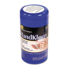 Read Right RR1460 - HandKleen Premoistened Wipes, Cloth, 5 1/2 x 6 1/2, 70/Tub