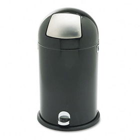 Safco 9721BL - Step-On Dome Receptacle, Round, Steel, 12 gal, Black/Chrome