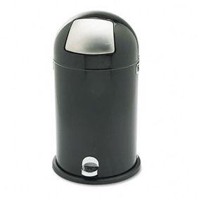 Safco 9721BL - Step-On Dome Receptacle, Round, Steel, 12 gal, Black/Chrome