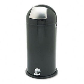 Safco 9722BL - Step-On Dome Receptacle, Round, Steel, 15 gal, Black/Chrome