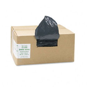 Earthsense Commercial RNW6050 - Recycled Can Liners, 55-60 gal, 1.25 mil, 38 x 58, Black, 100/Cartonearthsense 