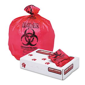 Jaguar Plastics IW2423R - Health Care Bio-hazard Printed Liners, 1.3mil, 24 x 23, Red, 500/Carton