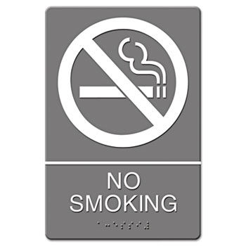 Headline Sign 4813 - ADA Sign, No Smoking Symbol w/Tactile Graphic, Molded Plastic, 6 x 9, Gray