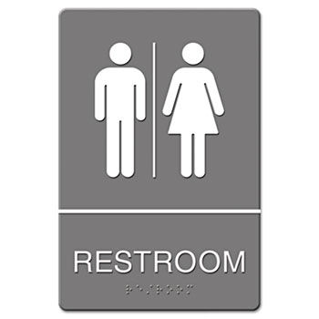 Headline Sign 4812 - ADA Sign, Restroom Symbol Tactile Graphic, Molded Plastic, 6 x 9, Gray