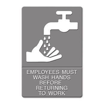 Headline Sign 4726 - ADA Sign, Employees Must Wash Hands... Tactile Symbol/Braille, 6 x 9, Gray