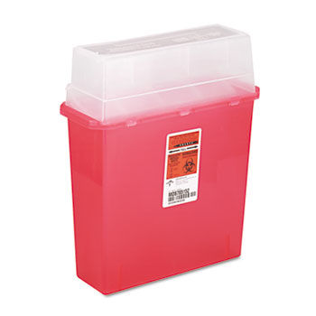 Medline MDS705152H - Sharps Container for Patient Room, Plastic, 5 Quart, Rectangular, Red