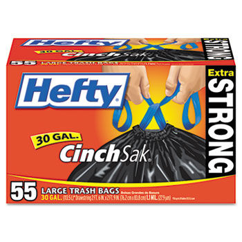 Hefty E81959 - Cinch Sak Tall Kitchen & Trash Bags, 30 gallon, 1.1mil, Black, 55 Bags/Box
