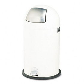 Safco 9721WH - Step-On Dome Receptacle, Round, Steel, 12 gal, White/Chrome