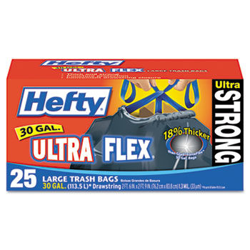 Hefty E80625 - Ultra Flex Waste Bags, 30 Gallon, 30 x 33, 1.3 mil, Black, 25/Box