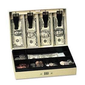 Steel Cash Box w/6 Compartments, Three-Number Combination Lock, Pebble Beigecompany 