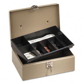 Lock'n Latch Steel Cash Box w/7 Compartments, Key Lock, Pebble Beigecompany 