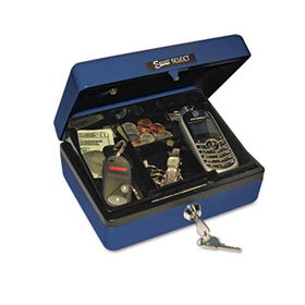 Select Personal-Size Cash Box, 4-Compartment Tray, 2 Keys, Blue w/Silver Handlecompany 