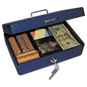 Select Compact-size Cash Box, 4-Compartment Tray, 2 Keys, Blue w/Silver Handlecompany 