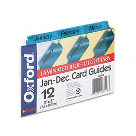 Laminated Index Card Guides, Monthly, 1/3 Tab, Manila, 3 x 5, 12/Setoxford 