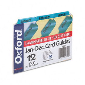 Laminated Tab Index Card Guides, Monthly, 1/3 Tab, Manila, 4 x 6, 12/Set