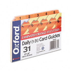 Laminated Tab Index Card Guides, Daily, 1/5 Tab, Manila, 4 x 6, 31/Setoxford 
