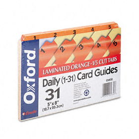 Laminated Tab Index Card Guides, Daily, 1/5 Tab, Manila, 5 x 8, 31/Setoxford 