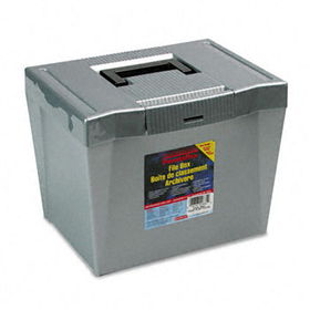 Portable File Storage Box, Letter, Plastic, 13 1/2 x 10 1/4 x 10 7/8, Steel Gray