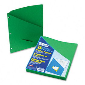 Essentials Slash Pocket Project Folders, 3 Holes, Letter, Green, 25/Pack