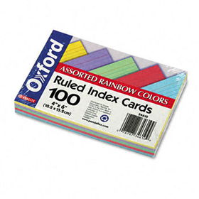 Ruled Index Cards, 4 x 6, Blue/Violet/Canary/Green/Cherry, 100/Packoxford 