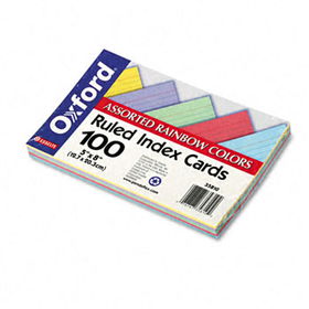 Ruled Index Cards, 5 x 8, Blue/Violet/Canary/Green/Cherry, 100/Packoxford 