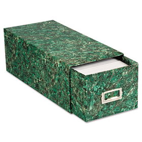 Card File with Pull Drawer Holds 1,500 4 x 6 Cards, Green Marble Paper Board