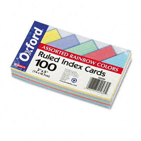 Ruled Index Cards, 3 x 5, Blue/Violet/Canary/Green/Cherry, 100/Packoxford 