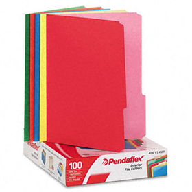 Interior File Folders, 1/3 Cut Top Tab, Letter, Bright Assortment, 100/Box