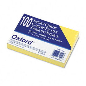 Unruled Index Cards, 4 x 6, Canary, 100/Packoxford 