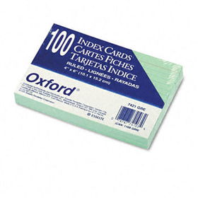 Ruled Index Cards, 4 x 6, Green, 100/Packoxford 