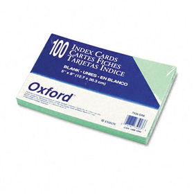 Unruled Index Cards, 5 x 8, Green, 100/Packoxford 