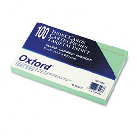 Ruled Index Cards, 5 x 8, Green, 100/Packoxford 