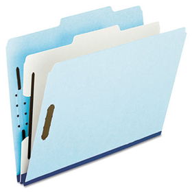 Pressboard Classification Folder, 2/5-Tab, Letter, Six-Section, Blue, 10/Box
