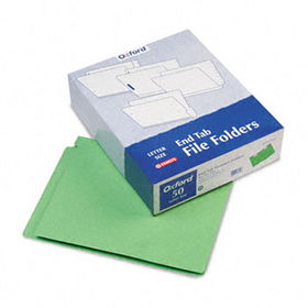 Reinforced End Tab Expansion Folders, Two Fasteners, Letter, Green, 50/Box