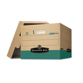 R-Kive Storage Box, Letter/Legal, Locking Lift-off Lid, Kraft/Green, 12/Cartonbankers 