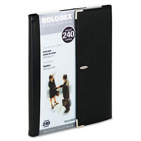 Faux Leather Business Card Book Holds 240 2 1/4 x 4 Cards, Black/Silver