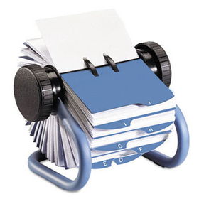 Colored Open Rotary Business Card File with 24 Guides, Blue