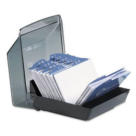 Covered Tray Business Card File Holds 100 2 5/8 x 4 Cards, Black/Smoke