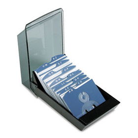 Covered Tray Business Card File Holds 200 2 5/8 x 4 Cards, Black/Smoke