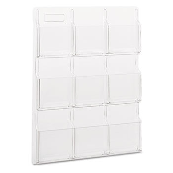 Reveal Clear Literature Displays, 9 Compartments, 30w x 2d x 36-3/4h, Clear