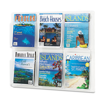 Reveal Clear Literature Displays, 6 Compartments, 30w x 2d x 24-1/2h, Clear