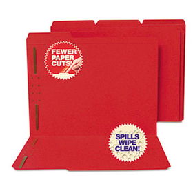 S J Paper S11543 - Water/Cut-Resistant Folder Two Fasteners, 1/3 Cut Top Tab, Letter, Red, 50/Box